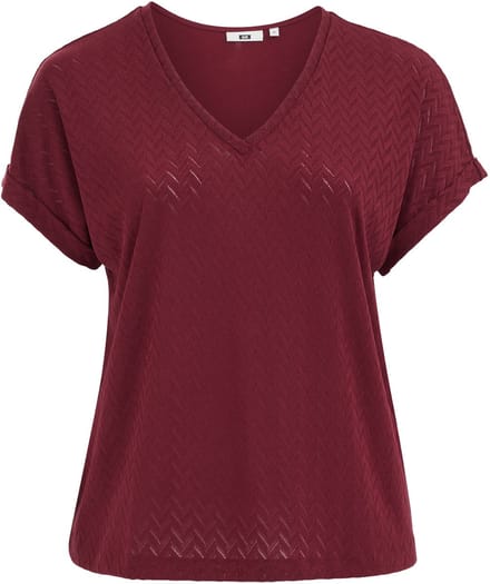 WE Fashion Dames T-shirt met opengewerkte structuur - Curve