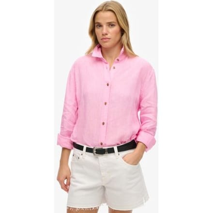 Superdry Casual Boyfriend Overhemd van Linnen Roze Grootte: 40