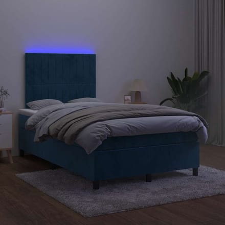 vidaXL - Boxspring - met - matras - en - LED - fluweel - donkerblauw - 120x190 - cm