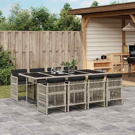 vidaXL - 9-delige - Tuinset - met - kussens - poly - rattan - lichtgrijs