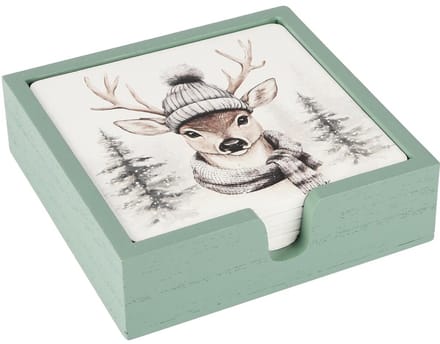 Dekoratief | Set 4 coasters 'Winter Deer', hout, 11x11x4cm | A255475