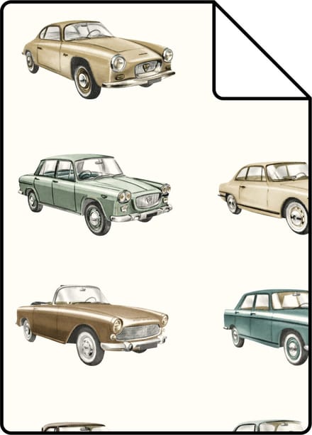 Proefstaal ESTAhome behang vintage auto's beige - 26.5 x 21 cm - 139546-S