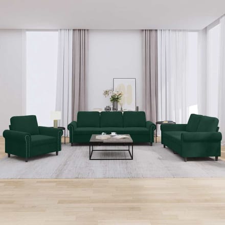 vidaXL - 3-delige - Loungeset - met - kussens - fluweel - donkergroen