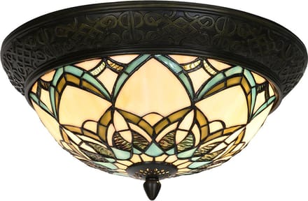 Lumilamp Plafondlamp Tiffany Ø 37x19 cm Beige Blauw Glas