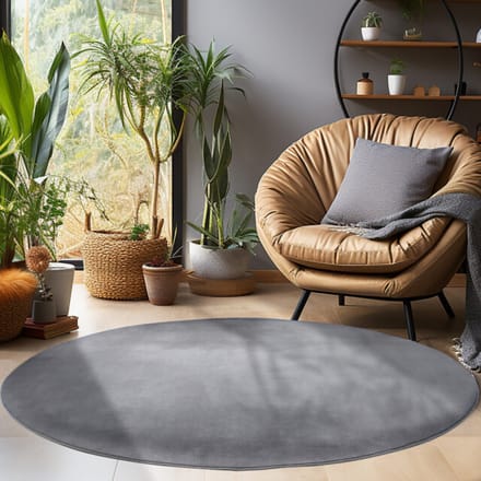 Sky Soft Uni Basic - Rond Vloerkleed - Laagpolig - Effen Kleur - Grijs - Woonkamer Tapijt- 200 CM Ø