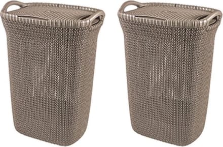 Curver Knit Wasmand met deksel - 57 l - set van 2 -Bruin