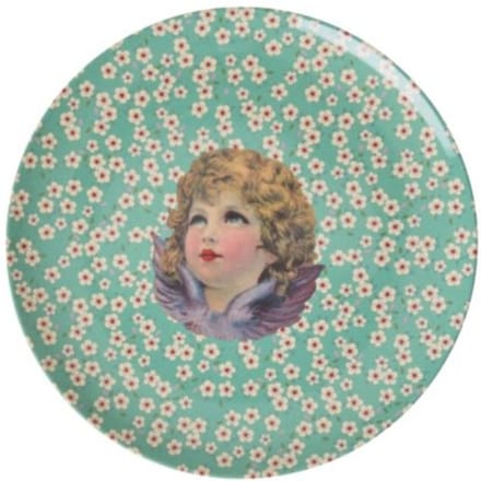 Rice kerst melamine bord rond klein angel, groen