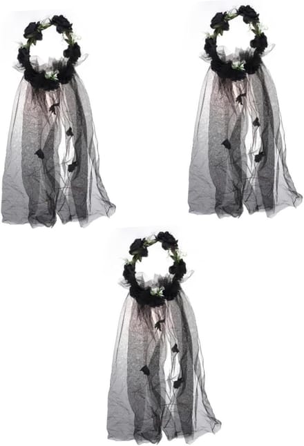 Bruiloft Sluier - Bloemen Krans - Feestelijk Accessoire - Handgemaakt Ontwerp - 80 cm Lengte - Zwart