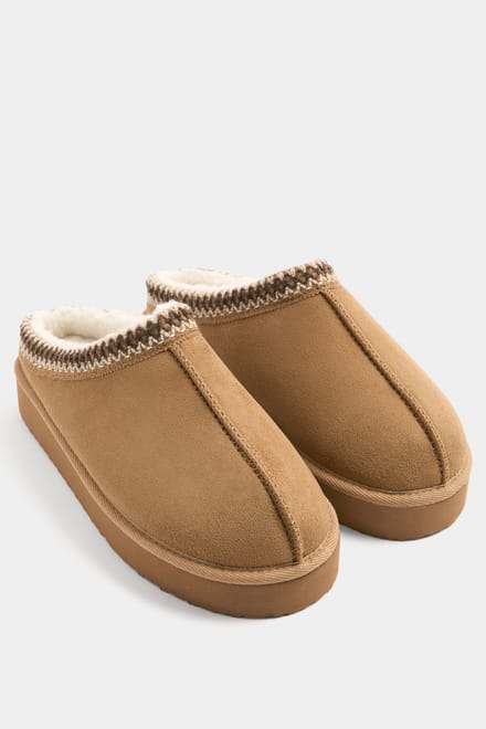 Yours Bruine Geborduurde Muiltjes Van Imitatiesuède In Brede Epasvormsize 40E