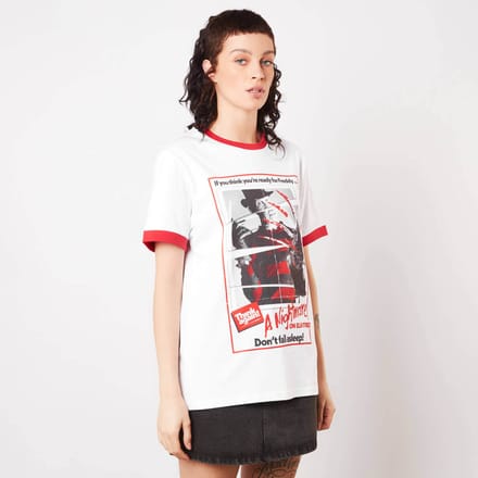 A Nightmare On Elm Street Don't Fall Asleep Unisex Ringer T-Shirt - Wit / Rood - S