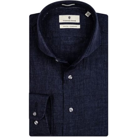 Thomas Maine Overhemd Roma Modern Kent Linnen Délavé by Albini Dark Navy / male