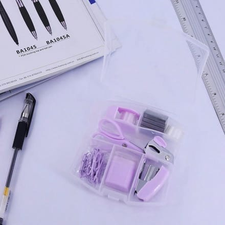 Draagbare Mini Kantoor Schrijfwaren Set Met Perforator, Nietjesverwijderaar Purple