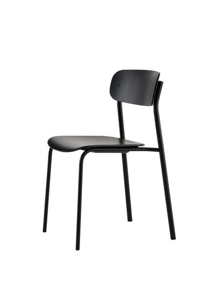 Thonet S 243 Stalen buisstoel - Eiken Zwart (TP 29) gebeitst - diepzwart