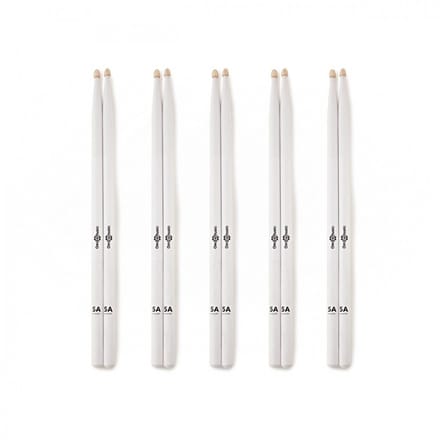 5A Wood Tip Hickory Drumsticks White, 5 Pack