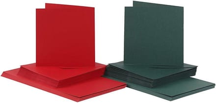Cards & Envelopes - 15x15cm Card Size - 16x16cm Envelope Size - Green Red - 50 sets