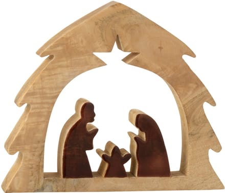 J-Line decoratie Kerststal in Huis - hout - naturel/bruin - medium