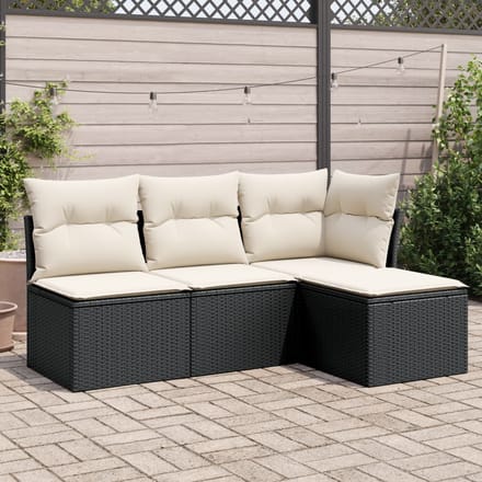 vidaXL - 4-delige - Loungeset - met - kussens - poly - rattan - zwart