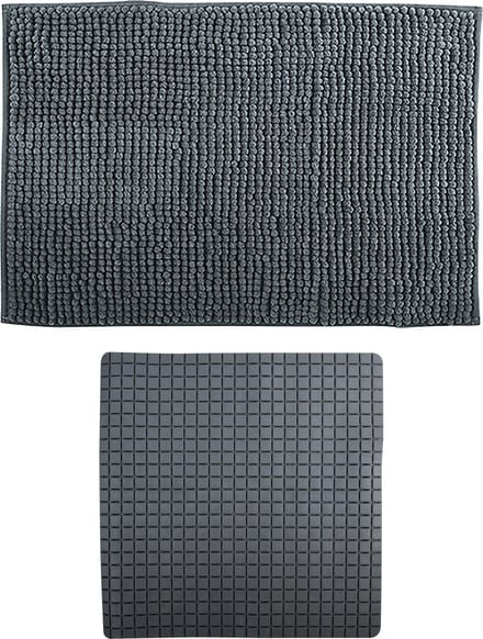MSV Douche anti-slip mat en droogloop mat - Sevilla badkamer set - rubber/microvezel - donkergrijs
