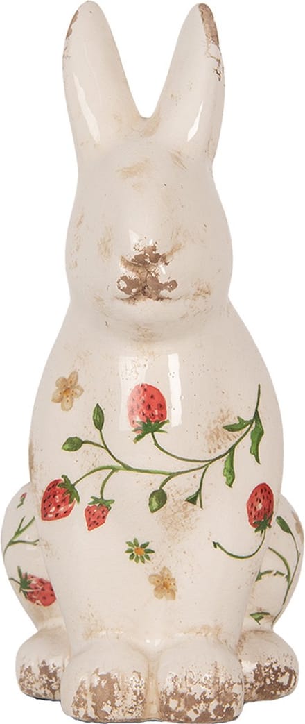 Clayre & Eef Decoratie Beeld Konijn 16x12x28 cm Beige Keramiek Aardbeien