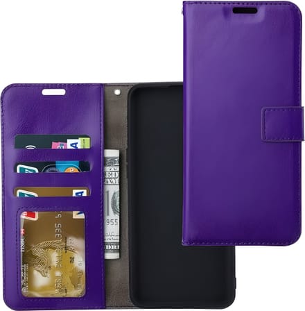 Bookcase Geschikt voor: iPhone 17E / 16E - Paars - portemonnee hoesje - Book Cover