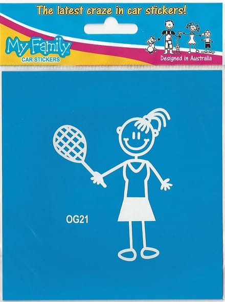 Meisje tennis - autosticker - wit - 9 cm hoog