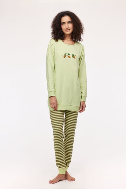 Woody pyjama meisjes - eend - lichtgroen - 242-10-POP-S/705 - maat 164