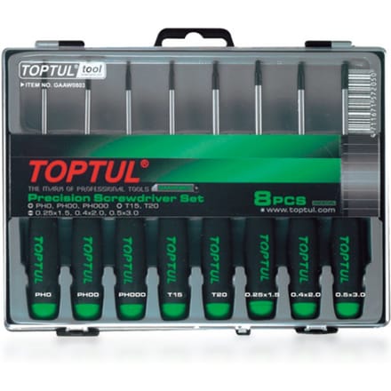 Gleuf Phillips TORX schroevendraaierset TOPTUL precisie 8 stuks PH0 T15