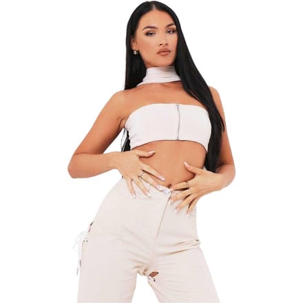 Missy Empire Dames/Dames Ribbed Bandeau Crop Top (Zand)