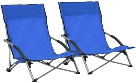 Strandstoelen 2 st inklapbaar stof blauw