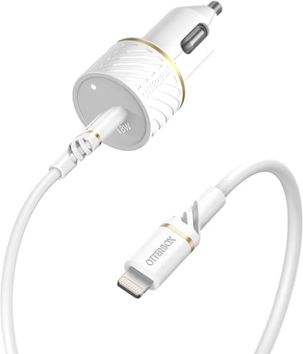OtterBox Car Charger Bundle USB C 18W USB PD + USB C-Lightning Cable 1M White