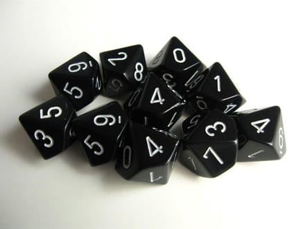 Chessex Opaque Zwart/wit D10 Dobbelsteenset (10 stuks)
