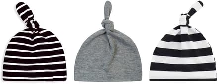 3 pack - Newborn Babymutsjes met Knoop - Zwart Wit Strepen Set