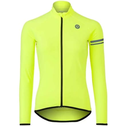 AGU Essential - Fietsshirt Lange Mouwen - Thermo Wielrenshirt - Dames - Geel - 3 Achterzakken - Reflecterende details - Fleece in kraag - S
