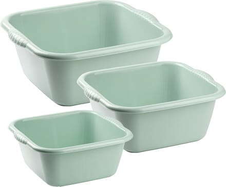 Forte Plastics Afwasbak teil - set van 3 formaten - 6 en 10 en 15 liter - mint groen - kunststof