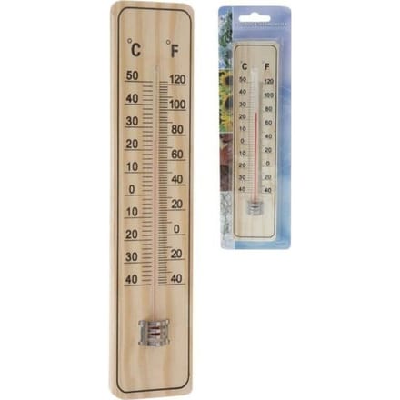Pro Garden Thermometer - binnen/buiten - hout - 22,5 x 5 cm