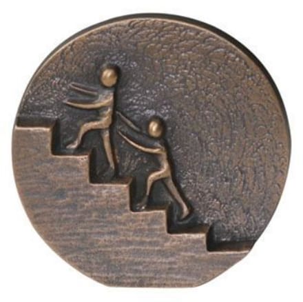 Plaket beeld brons samenwerken - 8 cm - ECHT BRONS - sculptuur beeld