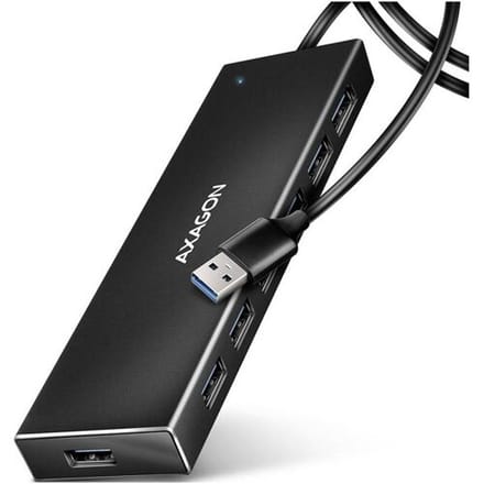 AXAGON SuperSpeed USB-A platte hub met 1 m kabel USB hub - 7 - USB 3.2 - Zwart