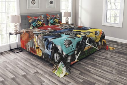 ABAKUHAUS Muziek bedsprei-set – Collage Instrument Joyful – Multi 264x220 cm