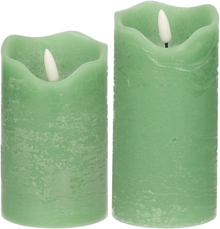 Stern Fabrik LED kaarsen/stompkaarsen - set 2x st - mintgroen - H12,5 en H15 cm