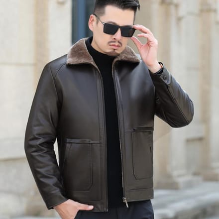 Winter Heren Bont Geïntegreerde Revers Plus Fluweel Plus Size Grote Schapenvacht Leren Jas Echte Leren Jas 7XL black