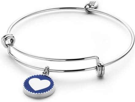 CO88 Collection 8CB-90186 Stalen Bangle met Hangers - Hart - One-size - Zilverkleurig / Blauw