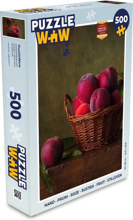 Puzzel Mand - Pruim - Roze - Rustiek - Fruit - Stilleven - Legpuzzel - Puzzel 500 stukjes