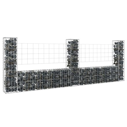vidaXL - Schanskorf - U-vormig - met - 3 - palen - 260x20x100 - cm - ijzer