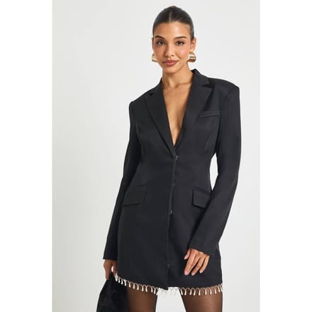 boohoo Dames Blazerjurk met parelversiering | Black | Maat: 8