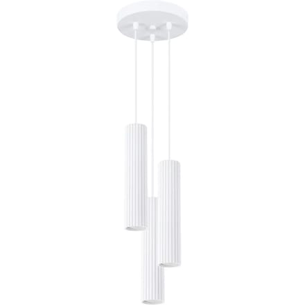 Hanglamp KARBON 3P met 3 geribbelde buiskappen op ronde rozet - Sollux Lighting - IP20 - Wit aluminium behuizing - 19.5 x 19.5 x 108 cm - 3 x GU10 LED, exclusief lichtbron - 3 x 10 W - Minimalistische hanglamp voor woonkamer, eetkamer en keuken