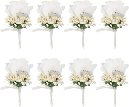 Set van 8 stoffen rozen broches met strass steentjes voor bruiloftsfeesten