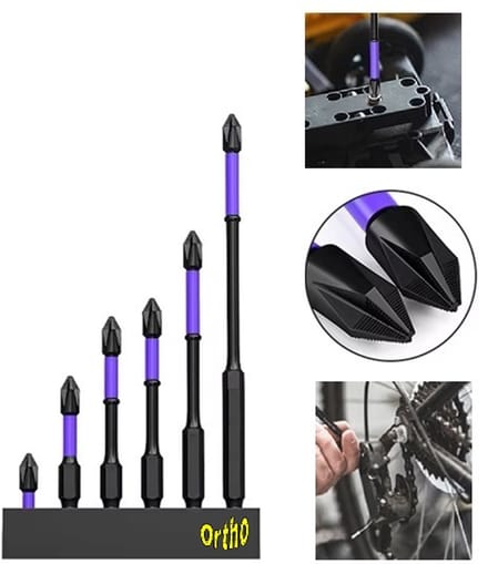 Ortho® - Magnetische bithouder set - Anti slip Schroefbits - S2 gelegeerd Staal - Set van 6 stuks - Bit set - Bitset - Schroefbit set - Bits - Kruisbits