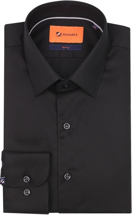 Suitable Twill Overhemd Zwart - Maat 39 - Heren - Overhemden Formeel