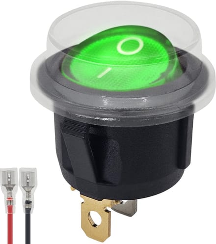 ProRide Wipschakelaar ON-OFF KCD2-220 - met Beschermkapje en Aansluitkabel - Rond - 3 pins - 250V/6A - Groen