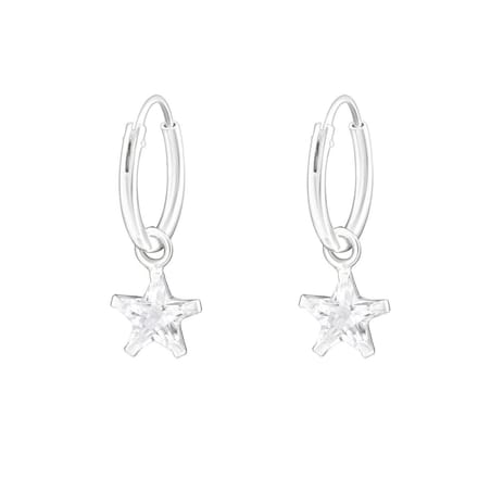 Zilveren oorringen - met hanger - cubic zirkonia ster - 12 mm